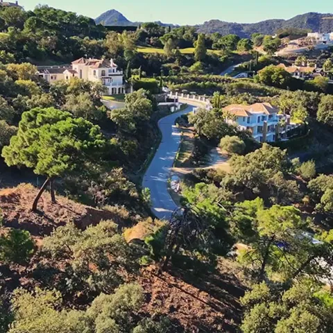 Entrance road and natural surroundings inside La Zagaleta community