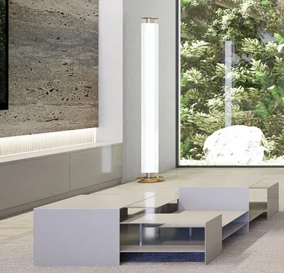 Natural stone material palette used in Villa Kensho design concept