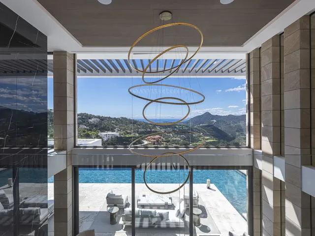 Light-filled interior at Villa Kaizen, La Zagaleta, thanks to floor-to-ceiling glass front