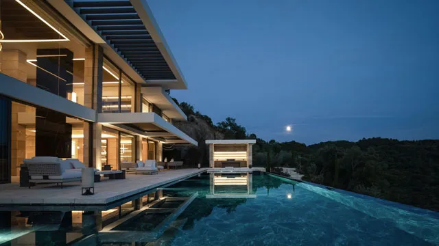 Exterior pool at night at Villa Kaizen, La Zagaleta